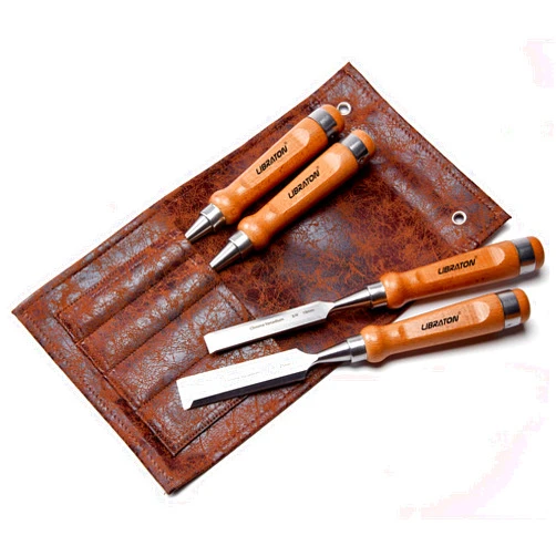 Libraton Woodworking Chisel Set, 4pcs Cr-V Wood Chisels Set, Professional Chisels with Leather Pouch for Carpenter, Christmas Gift for Man