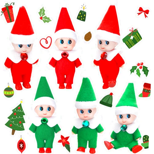 Skylety 6 Pieces Christmas Mini Elf Christmas Small Plush Twin Toys Boy and Girl Xmas Miniature Elf Accessories for New Year Xmas Stocking Stuffers(Red, Green)
