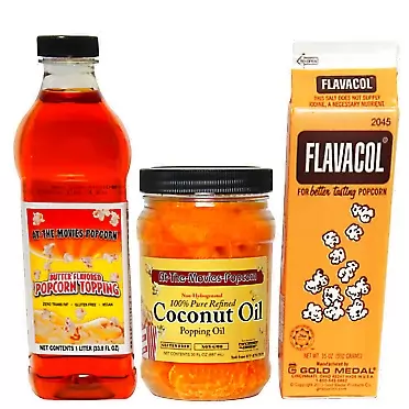 At-The-Movies-Popcorn Coconut Oil-Flavacol-Buttery Flavor Popcorn Topping Trio