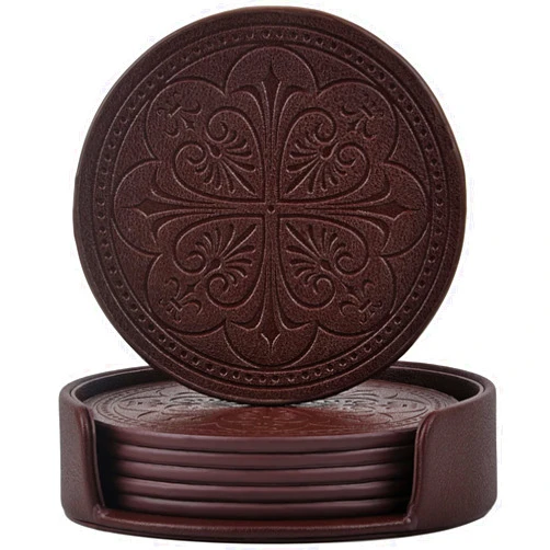 365park Drink Coasters,PU Leather Bar Beer Beverage Coasters for Drinks Set of 6 with Holder Coasters for Wooden Table Coffee Table Absorbent Drink Coasters,Easy Clean Cup Coasters Easter Housewarming Gifts