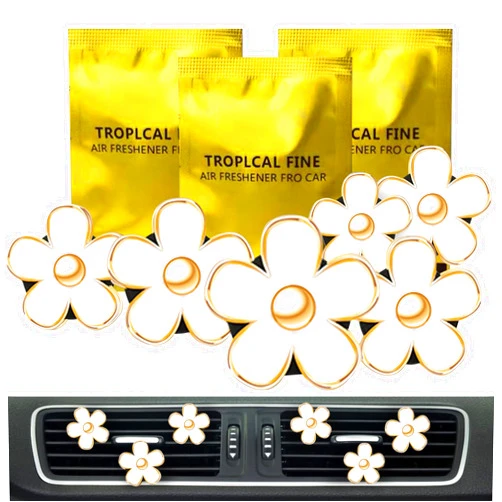 HiComFly 6 Pcs White Daisy Flower Air Freshener Outlet Clip Cars Conditioning Perfume Clips Charm Car Interior Decor Accessories for Women Girls Christmas Gifts