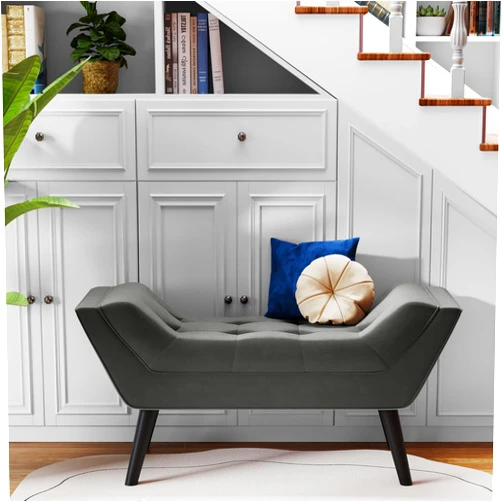 Andeworld Upholstered Tufted Small Cute Bench Ottoman for Entryway Foyer Bathroom Vanity Bedroom (One Seater, Dark Grey)
