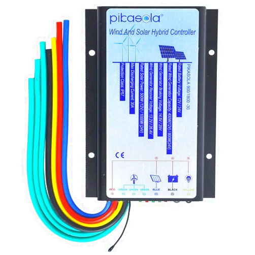 Pikasola Hybrid Wind Controller and Solar Controller for 12V/24V Battery Auto, 30A Hybrid Charge Controller for Off Grid Max 800W Wind Turbine Charge and 1000W Solar Panel with MCT Charging Function.