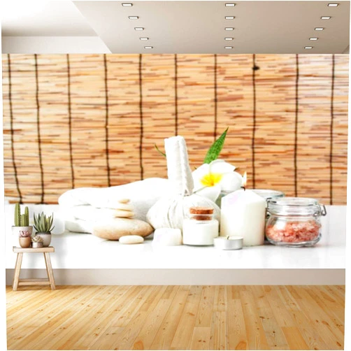 AceChic PVC Wallpaper Beautiful spa Composition with Herbal Compress Ball Thai Massage Peel and Stick Removable Wall Paper for Living Room Bedroom Wall Decor Self Adhesive Wall Mural Sticker Home Decor