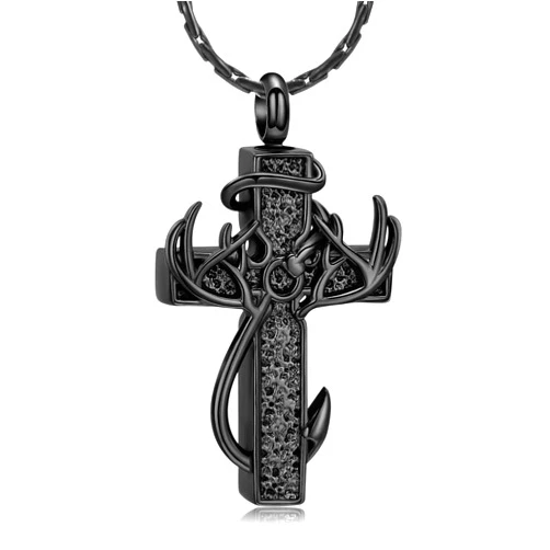 constantlife Cross Urn Necklace for Ashes for Women Men Fish Hook Memorial Pendant Deer Antler Cremation Jewelry Human Pet Ashes Holder Keepsake