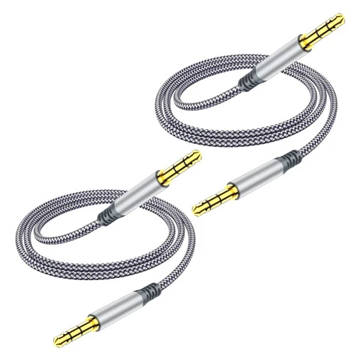 Henrety 3.5mm Aux Cable (3.3ft/1m, Pack of 2) - Male to Male Audio Auxiliary Cord for Headphones, Car, Home Stereos, Speaker, iPhone, iPad, iPod, Echo - Gray