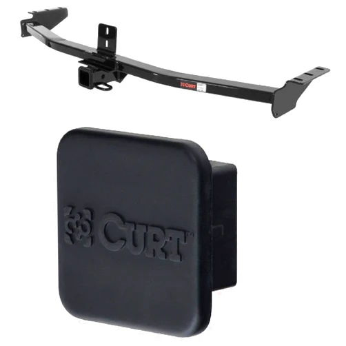 CURT 13328 22272 Class 3 Trailer Hitch with 2 Inch Receiver and 2 Inch Rubber Hitch Tube Cover Bundle for Acura MDX and Honda Pilot