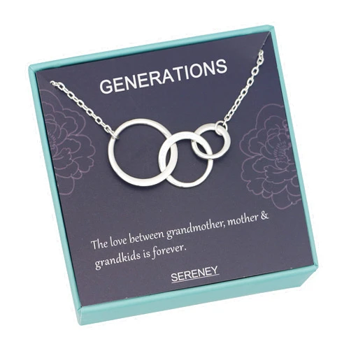 Sereney Silver Nana Necklace, 3 Circles Granddaughter Mother Grandmother Three Generations Necklace as Nana Gifts, Grandma Gifts from Grandkids Birthday Jewelry for Mom from Sereney