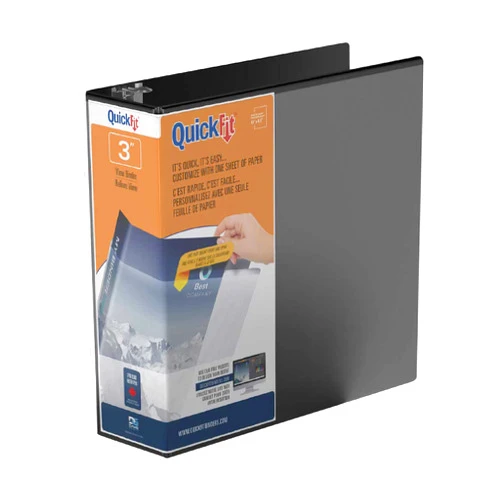 QuickFit View 3 Ring Binder, Angle D-Ring Binder with Clear-View Cover, 3 Inches Wide, Black