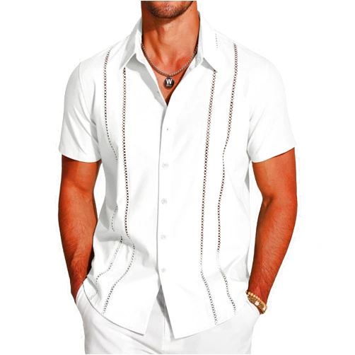 COOFANDY Men's Cuban Guayabera Shirt Short Sleeve Button Down Shirts Casual Summer Beach Linen Shirts