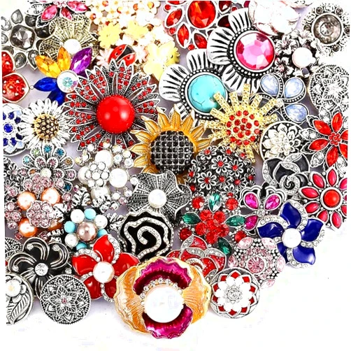 LKLDM 10PCs Mixed Style Rhinestones Snaps Jewelry Charms Ginger Buttons 18/20mm for Interchangeable Snaps Jewelry Making Women DIY Bracelets Necklaces Rings Brooch Accessories(Multi-Color)