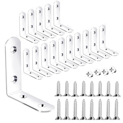 YIVCKOM 18-Pack Stainless Steel L Brackets, Metal Angle Bracket, Corner Brackets, Corner Braces, Furniture Connector Support Brackets with Screws for Wood Furniture Chairs Desk Garden (L Shape Silver)