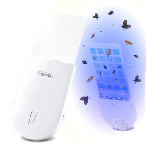 TOADWILL Fly Trap Indoor, Plug in Flying Insect Trap for Fruit Fly, Gnat, Moth, UV Mosquito Bug Trap Catcher with Night Light, Noiseless and Easy to Use, Ideal for House Bedroom Kitchen(1 Device+ 5 Refills)