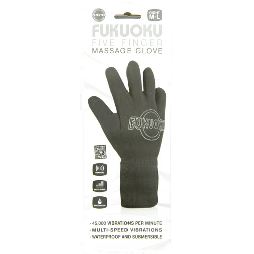 Fukuoku Right and Left Handed Five Finger Vibrating Massage Glove Kit, Fits Medium To Large, Black
