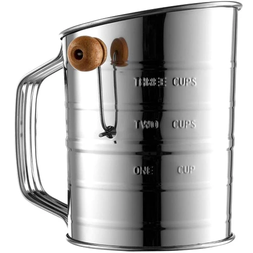 Bellemain 3 Cup Flour Sifter for Baking Fine Mesh Rotary Hand Crank with Loop Agitator for Quick Sifting, Flour Sifter Stainlees Steel
