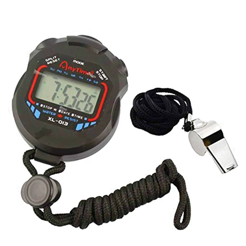 AKOAK Sports and Referee Digital Stopwatch Timer/W Bonus Stainless Steel Coach Whistle with Lanyard
