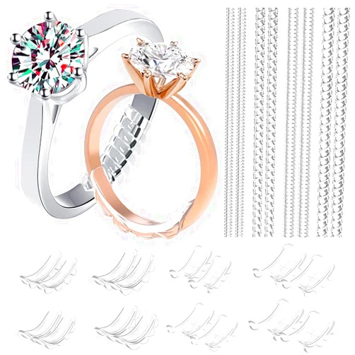 DLAND Ring Size Adjuster Set, Invisible Ring Size Changer, a Total of 8 Spring Rings, 16 Washers, Used to Loosen The Ring (24pieces)