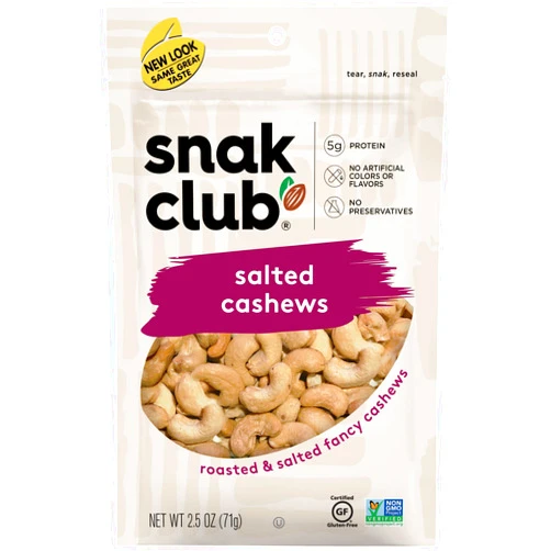 Snak Club Roasted & Salted Cashews, 2.5 Ounce (Pack of 6)
