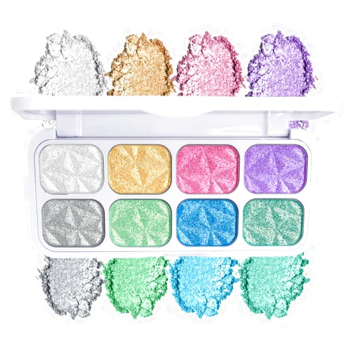 GHFCZOO 8-Color Highlighter & Contour Palette - Shimmer, Glitter, Iridescent Multichrome Holographic Eyeshadow for Face & Cheek, Purple Rainbow Highlight Makeup