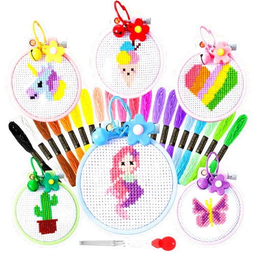 Chuangdi 6 Sets Cross Stitch Kits for Beginners Embroidery Kit Cross Stitch for Kids Embroidery Stitches Practice Needlepoint for Starters