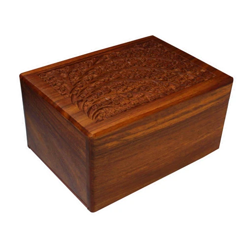 Bogati Tree of Life Hand-Carved Rosewood Urn Box - Large