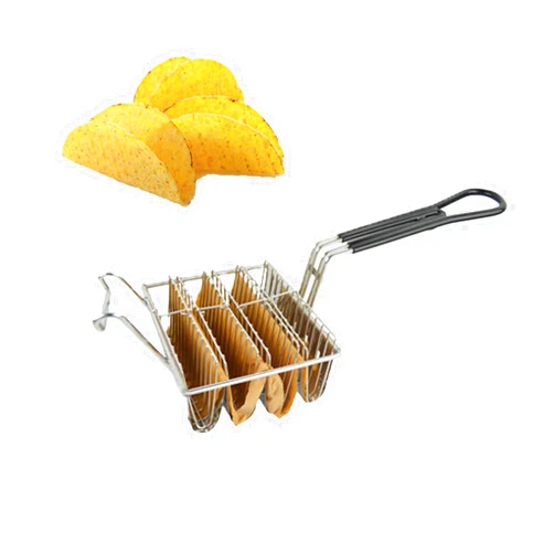 Jinyank 4 Racks Taco Basket Stainless Steel Taco Shell Fry Basket Shells Deep Fryer Taco Holder Basket with Grip Handle for Burritos and Tortillas (6 Inch), Silver(18195861201093AM148USGSDGY)