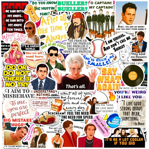BulbaCraft 100Pcs Movie Quote Stickers for Adults - Funny Meme Sayings Stickers for Water Bottles, Laptop, Phonecase - Gifts for Women & Men