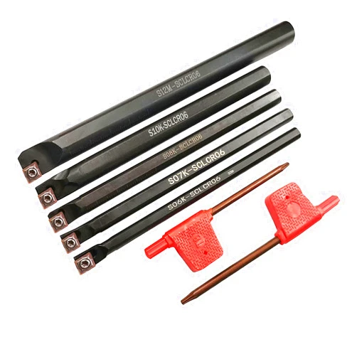 ASZLBYM S06K/S07K/S08K/S10K/S12M-SCLCR06 Lathe Indexable Internal Boring Bar Set, Lathe Turning Tools Holder Set with CCMT21.51/CCMT060204 Carbide Indexable Boring Turning Inserts + 5pcs T8 Wrench