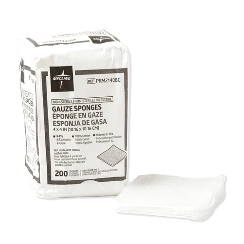 Medline 4 x 4 inch Gauze Sponges, 100% Cotton, 8-Ply Woven Non-Sterile Gauze, 200 Count (Pack of 1), Packaging may vary