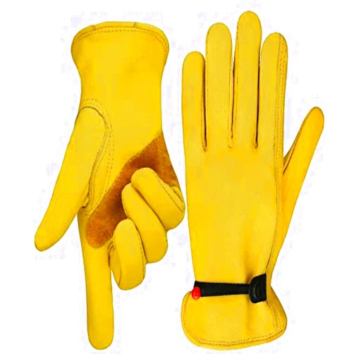 Rlittle leather work gloves, with adjustable wrist, for yard work, gardening, farm, warehouse, construction, motorcycle, men & women
