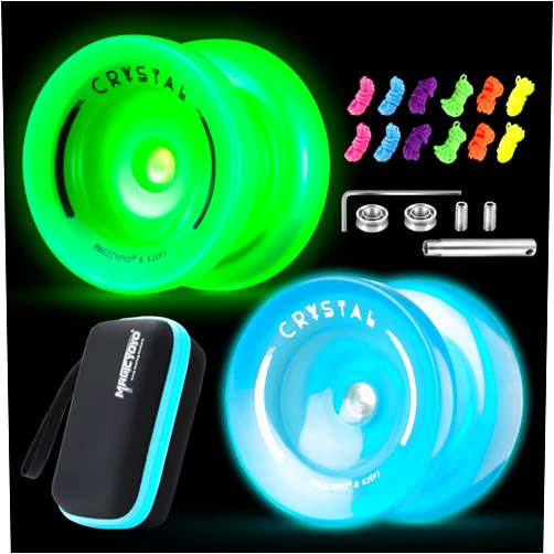 MAGICYOYO K2 Crystal Glow in The Dark Yoyos, Responsive & Unresponsive, Plastic Professional for Fingerspin Trick + 12 Strings + Accessory Kit