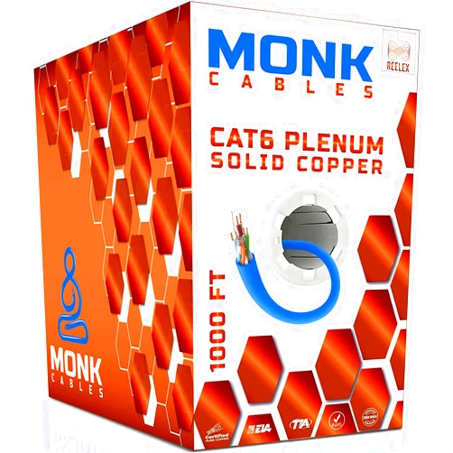 MONK CABLES | CAT6 Plenum Cable 1000ft | 100% Pure Copper | UTP, 23AWG, 550MHz | DSX-8000 Certified | Most Certified Cable of The Whole Market (Blue)
