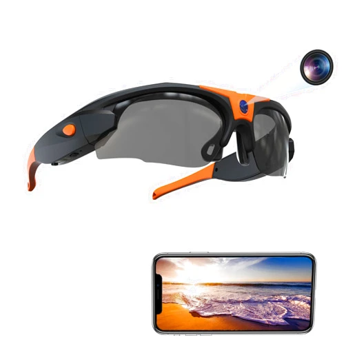 Hereta 4K WiFi Camera Sunglasses Sports HD 1080P Video Recording Glasses DVR Eyewear with UV400 Protection Polarized Lenses for Outdoor Sports Supports iOS&Android (32GB TF Card Included) (Orange)