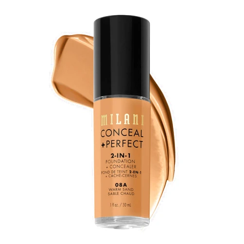 Milani Conceal + Perfect Liquid Foundation - Warm Sand (1 Fl. Oz.), Cruelty-Free, Water-Resistant, Full Coverage, Long-Lasting, 45 Shades