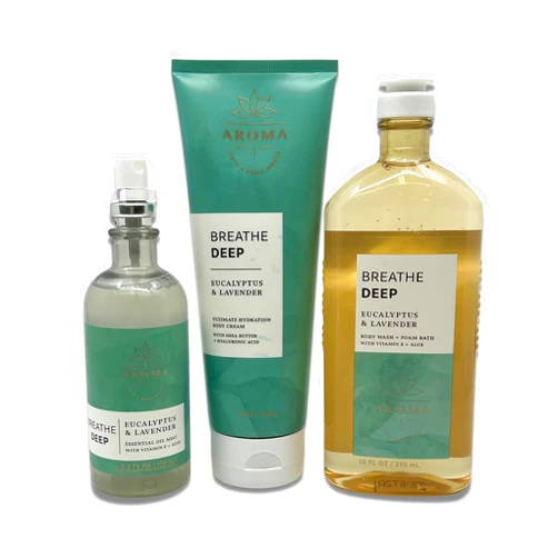 Bath & Body Works - Aromatherapy - Breathe Deep Eucalyptus Lavender - 3 Pack Bundle, Ultimate Hydration Body Cream, Essential Oil Mist & Body Wash and Foam Bath