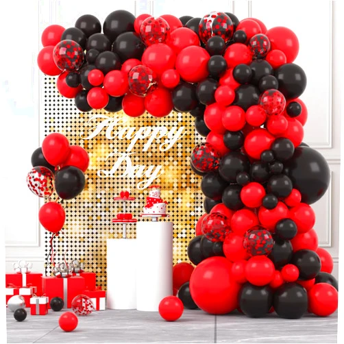PASOCON Red and Black Balloon Garland Arch Kit - Red Balloons Black Red Balloons Confetti Balloons for Casino Poker theme Wedding Birthday Graduation Retirement Engagement Valentine Party Decorations