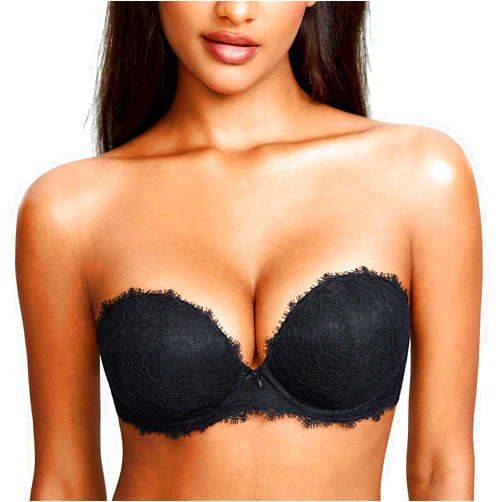 DOBREVA Women's Strapless Push Up Bra Lace Plus Size Plunge Padded Underwire Bras Add 1 Cup