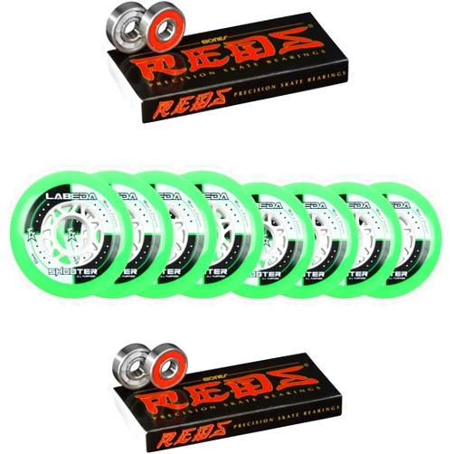 Labeda Shooter Inline Roller Hockey Wheels Hilo Set 76mm / 80mm Bones Reds