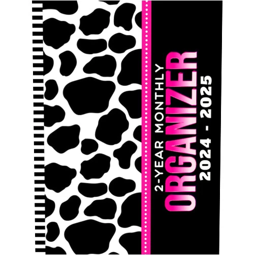 BND 24 Dos Anos Publishing 2-Year Monthly Organizer 2024-2025: Hardcover / 8.5x11 Large Dated Monthly Schedule With 100 Blank College-Ruled Paper Combo / 24-Month Life ... White Pink Cow Animal Print Pattern Cover