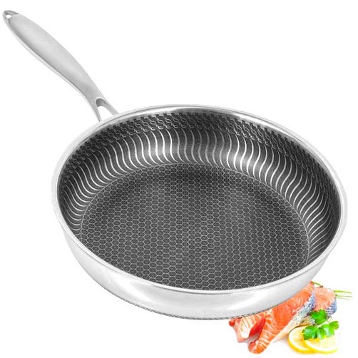 AUDANNE Stainless Steel Frying Pan, 10 inch Large Honeycomb Skillet with Handle - Induction Cooking Fry Pans, Black 10