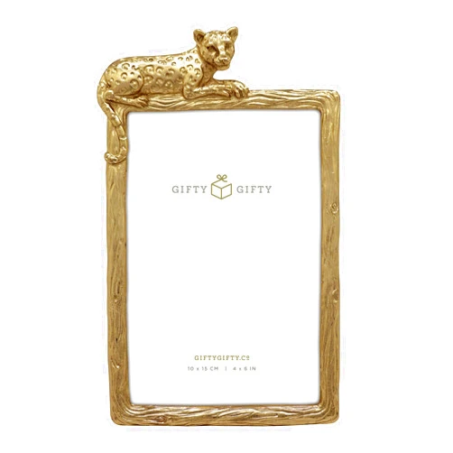 GIFTY GIFTY Leopard Photo Frame / 4x6 In | For Vertical Display on Tabletops | Perfect for Home Decor, Wedding, Graduation, Or Any Milestone Photos (Gold)