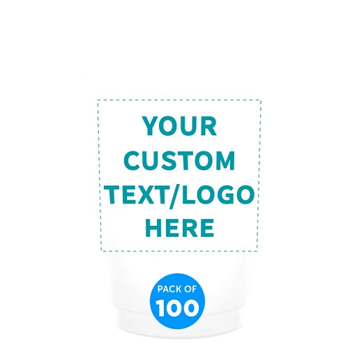 DISCOUNT PROMOS Custom Frosted Plastic Stadium Cups, 100 pack, Promotional Text, Logo, 16 oz. Shatterproof Flexible Reusable Party Cups, Pearl White