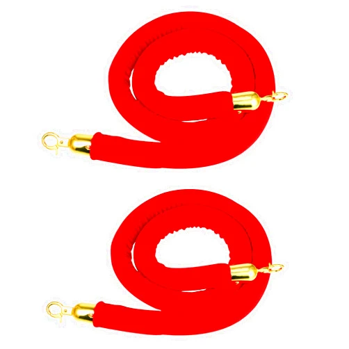 Lemecima 2 Pack Velvet Stanchion Rope Red, 5 Ft Crowd Control Ropes Barrier with Gold Hooks, Hanging VIP Rope for Party Decoration