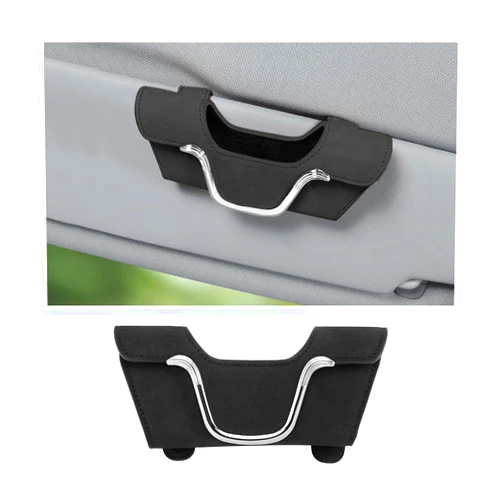 KHGUZ Sunglasses Holder for Car Sun Visor, Magnetic Leather Vehicle Eyeglasses Storage Case with Clip, Auto Interior Glasses Hanger Frame Accessories, Universal for SUV, Truck, RV（Black）