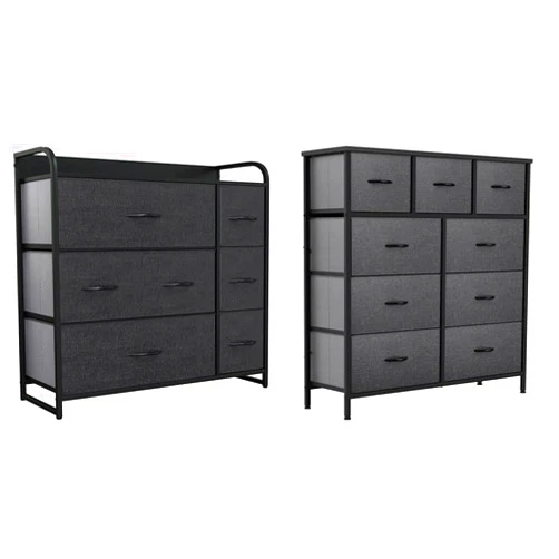 YITAHOME Fabric Dresser with 7 Drawers - Storage Tower (Black/ Grey) & 9 Drawers-Fabric Storage Tower, Organizer Unit for Bedroom (Black Grey) Dresser