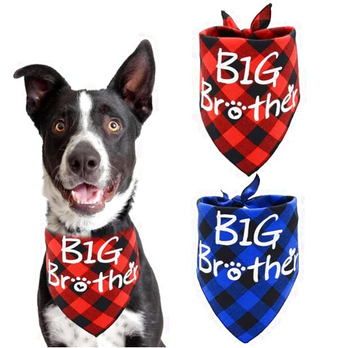 Busypaws Big Brother Dog Bandanas Plaid Pregnancy Dog Bandana Reversible Triangle Bibs Pet Scarf Accessories