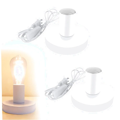 Filltown Industrial Table Lamp Base 2pcs, E26 Socket with Extension Cord, Polished Metal Desktop Plug in Light Socket for E26/E27 Bulb with 6 Feet Cord and On/Off Switch Plug, Light Base White