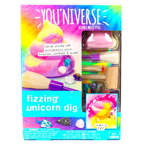 YOUNIVERSE Just My Style You*niverse Fizzing Unicorn Dig – Gemstone Excavation Kit – Dig for Gemstones – DIY Gemstone Jewelry Activity Set for Kids Age 6 and Up