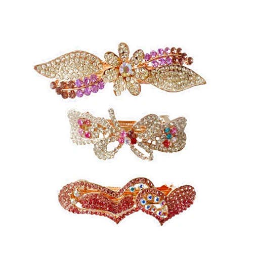 Briskyloom 3 Pieces Vintage Rhinestones Hair Retro Hair Barrettes Shining Rhinestone Metal French Clip Hair Styling Accessories for Women Girls