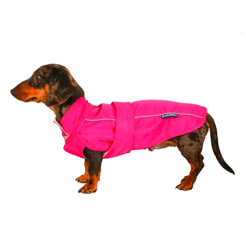 DJANGO City Slicker All-Weather Dog Jacket & Water-Repellent Raincoat with Reflective Piping (Small, Cerise Pink)